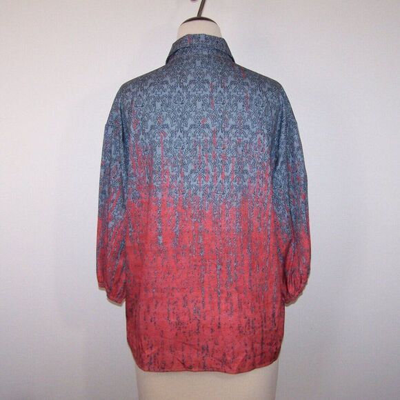 Misslook Button Up Shirt Top Womens Large Ombre 3/4 Sleeves Collared Gray Coral - Picture 6 of 10